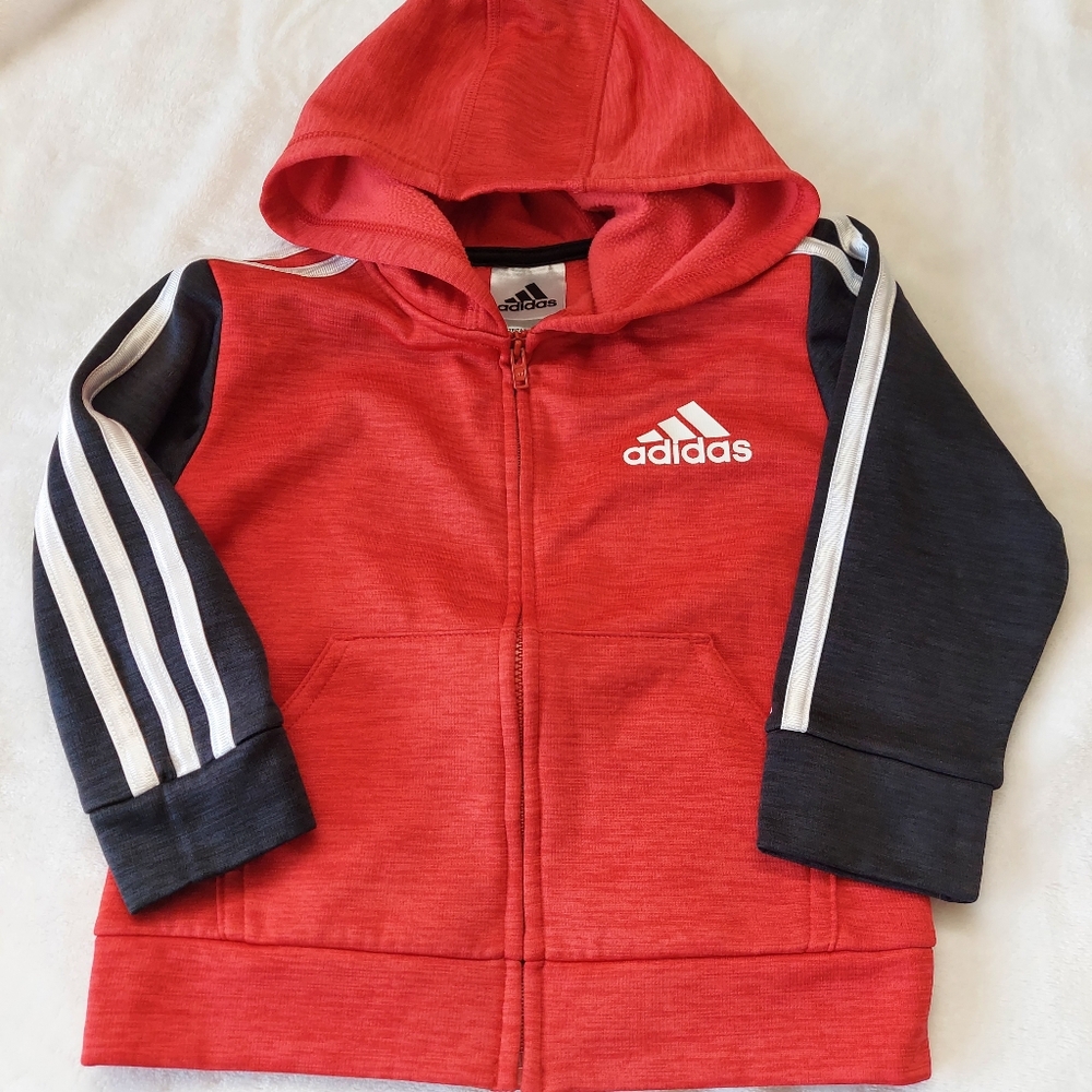 Adidas Boys Red Black Toddler 2T Zip Up  Jacket Hoodie Sweatshirt Spring Summer
